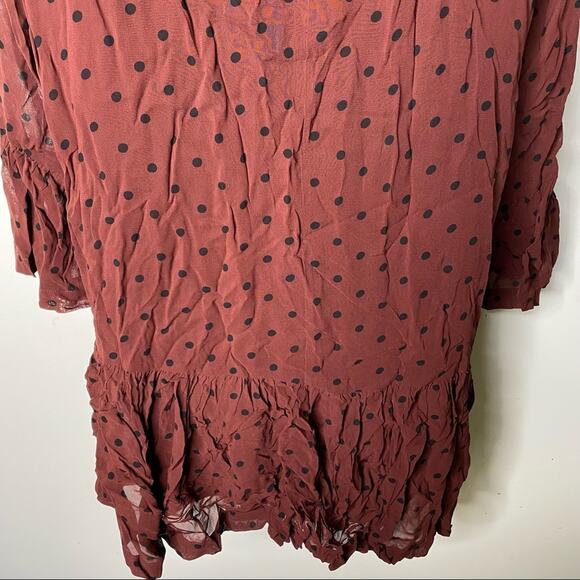 Ganni chocolate brown long sleeve mini Polka Dot Dress sz 38 US 6 - Picture 6 of 15